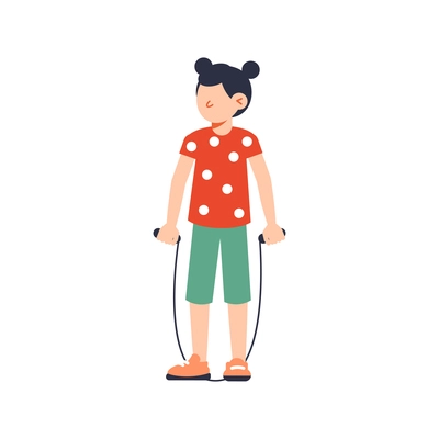 Sport icon of girl standing with jumping rope flat vector illustration