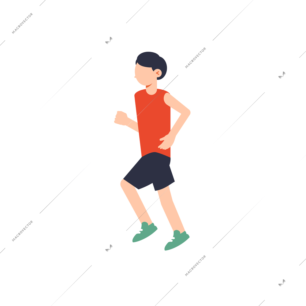 Boy in sportswear jogging on white background flat vector illustration
