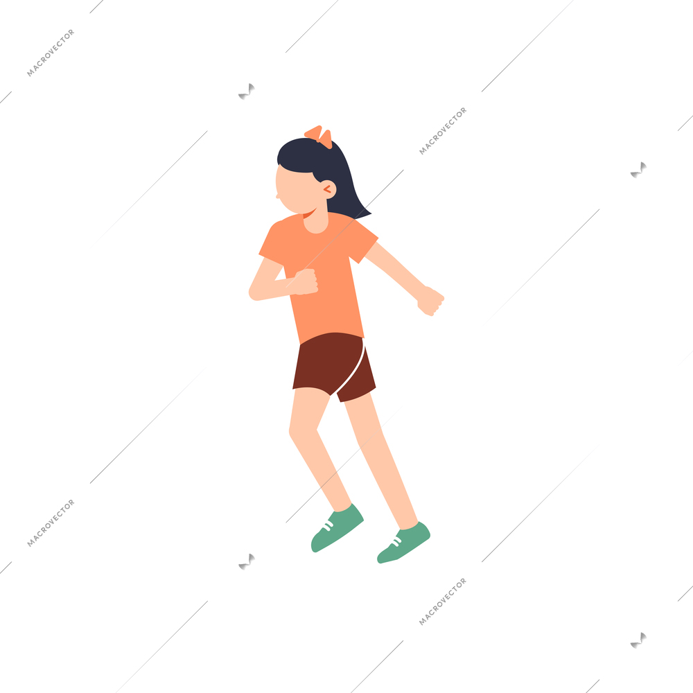 Running girl doing sport flat vector illustration