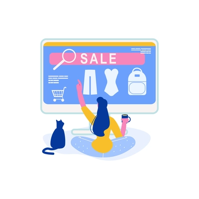 Woman doing shopping online flat concept vector illustration