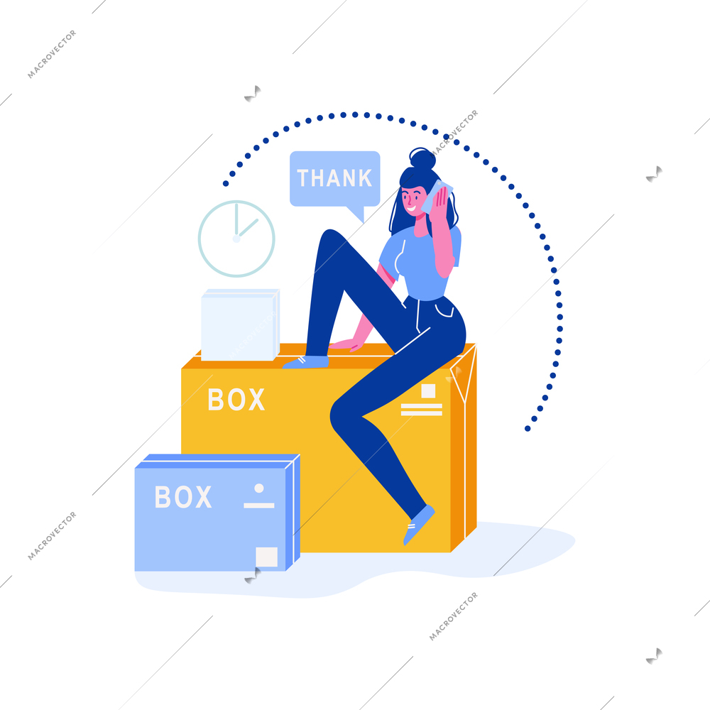 Flat online shopping concept with woman and two delivered boxes vector illustration
