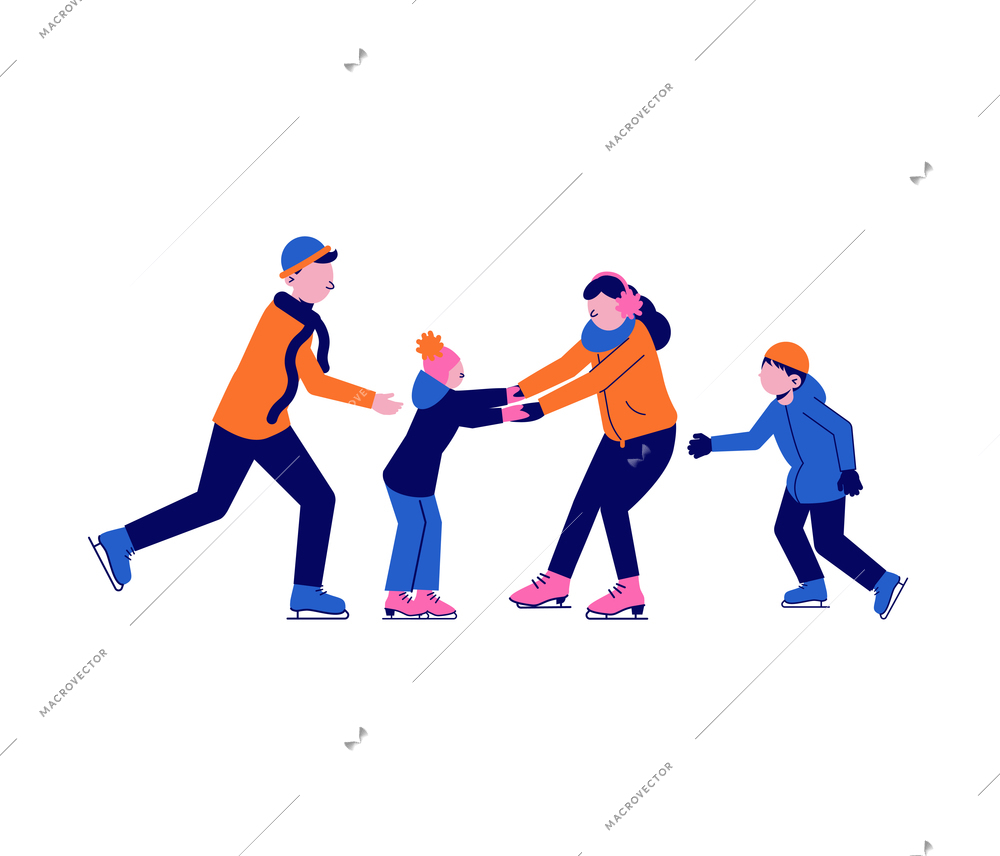 Flat icon of family skating together isolated vector illustration