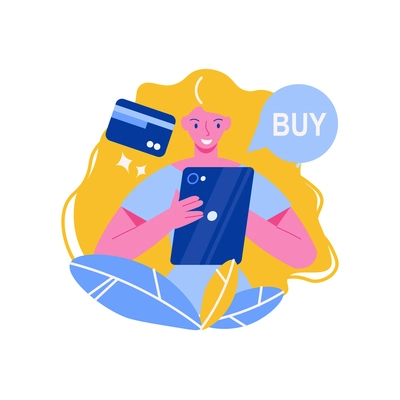 Human character doing shopping online flat vector illustration