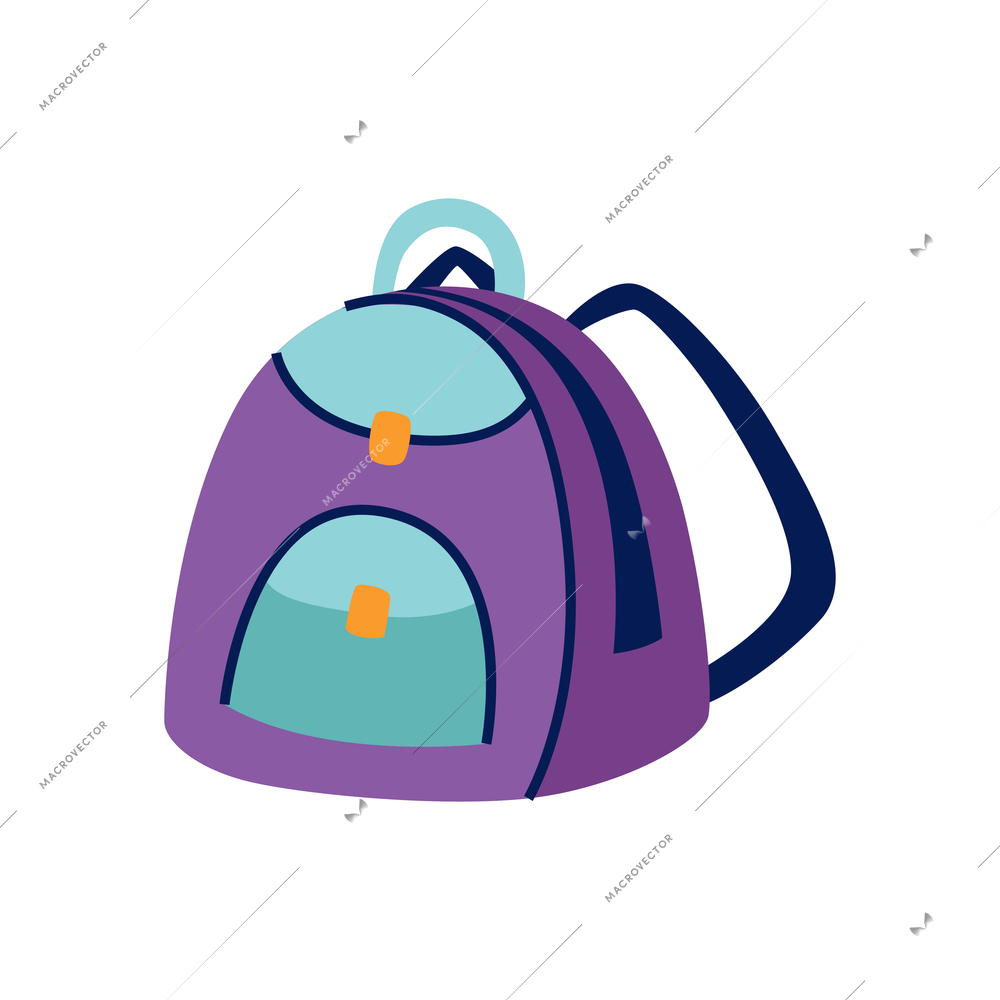 Colorful childish school backpack on white background doodle vector illustration