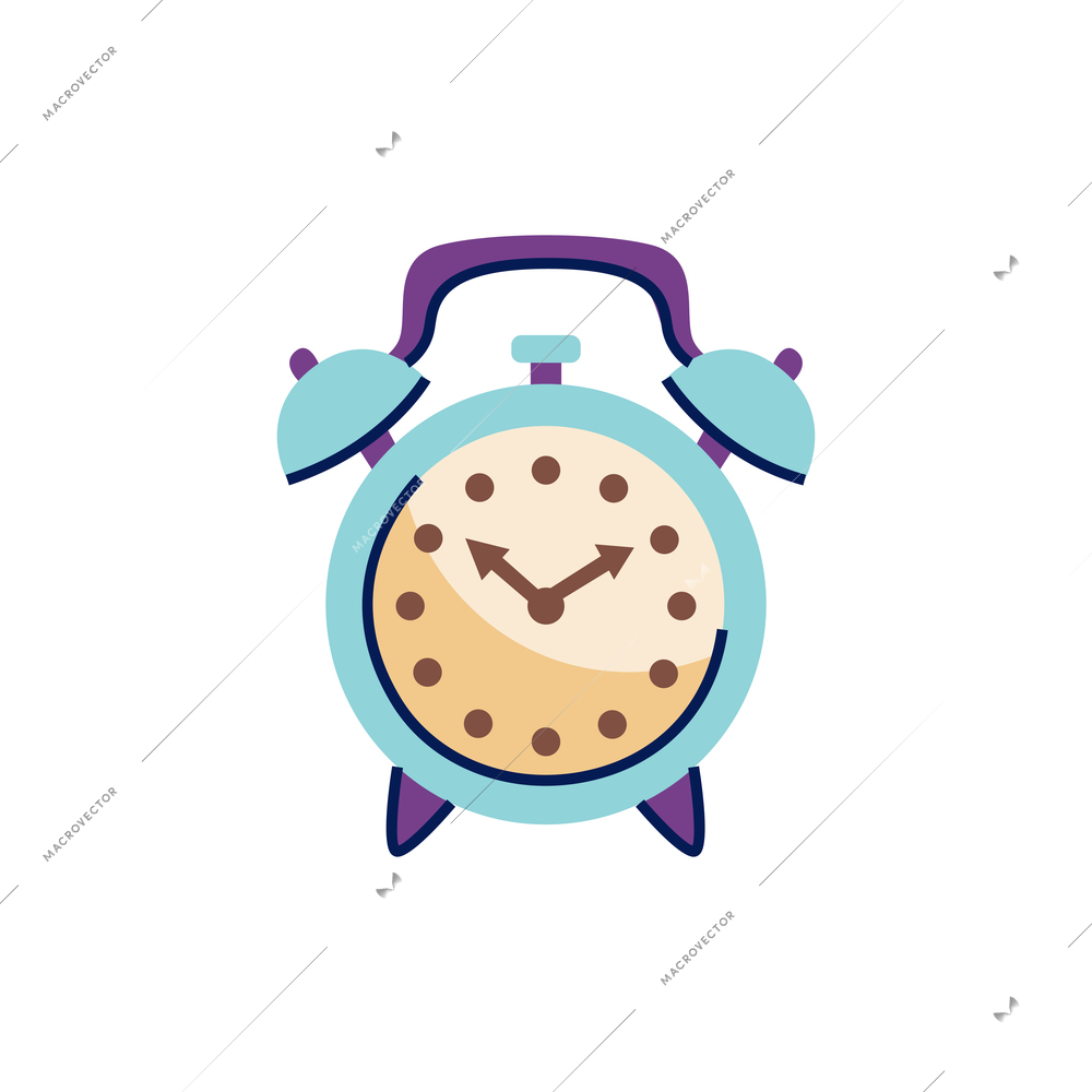 Purple and blue alarm clock doodle icon on white background vector illustration