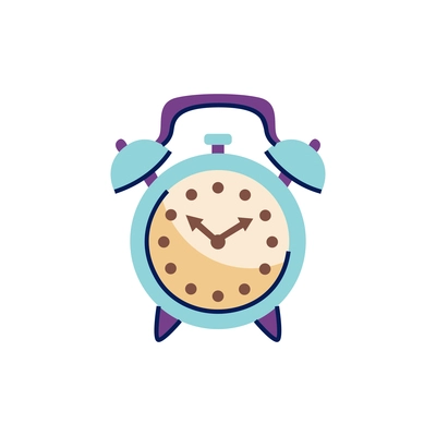 Purple and blue alarm clock doodle icon on white background vector illustration