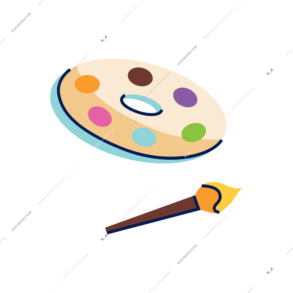 Doodle objects for drawing icon with paints and brush isolated vector illustration