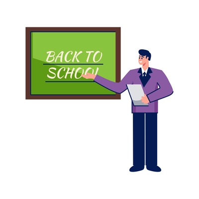 Back to school doodle concept with teacher and board vector illustration