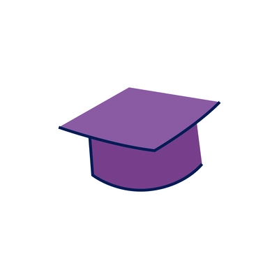 Purple graduation cap on white background doodle vector illustration