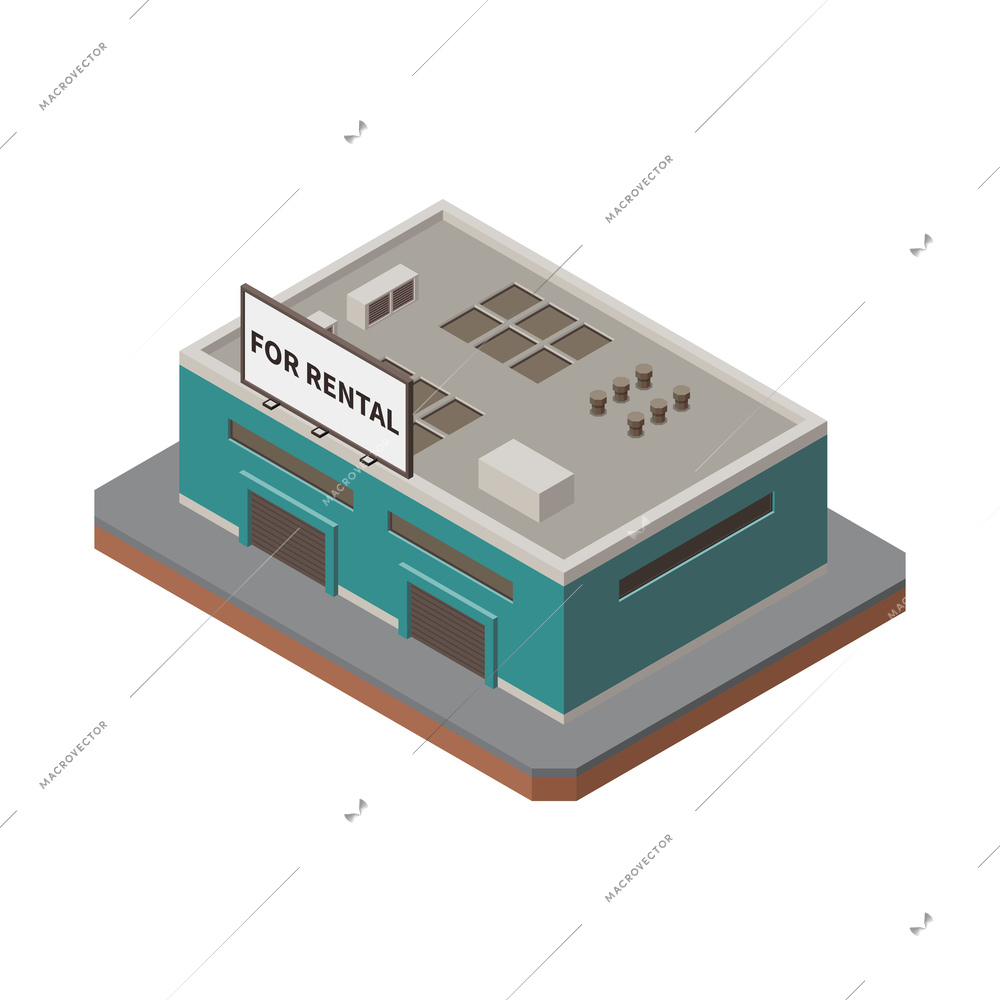 Isometric 3d storage building for rent exterior vector illustration