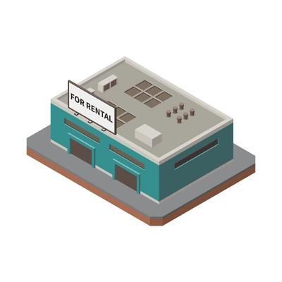 Isometric 3d storage building for rent exterior vector illustration