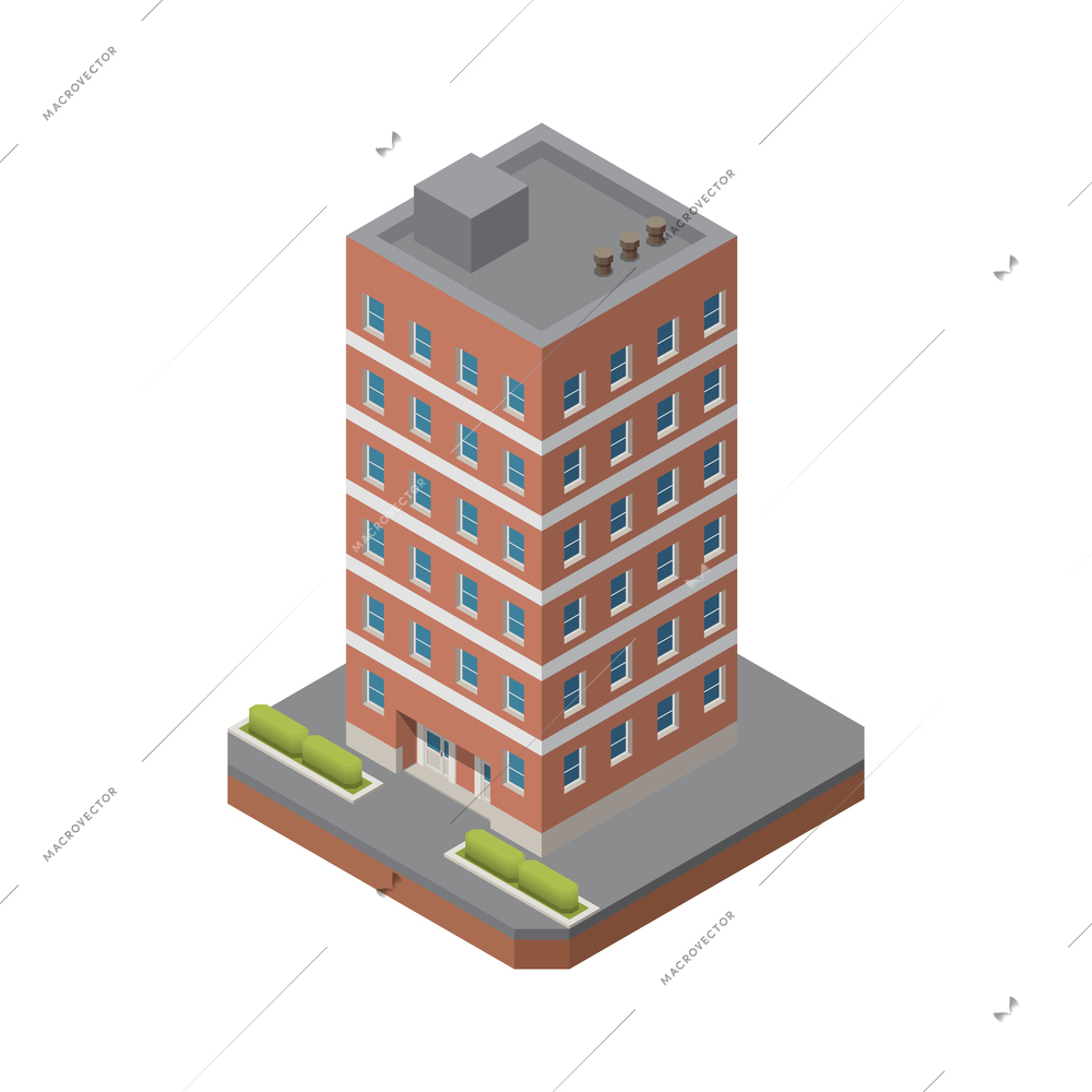 Isometric icon of 3d six storeyed residential house on white background vector illustration