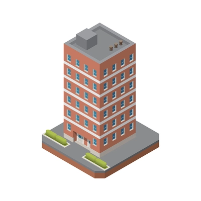 Isometric icon of 3d six storeyed residential house on white background vector illustration