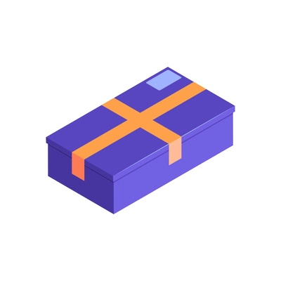 Blue rectangular box sealed with orange sticky tape 3d isometric vector illustration