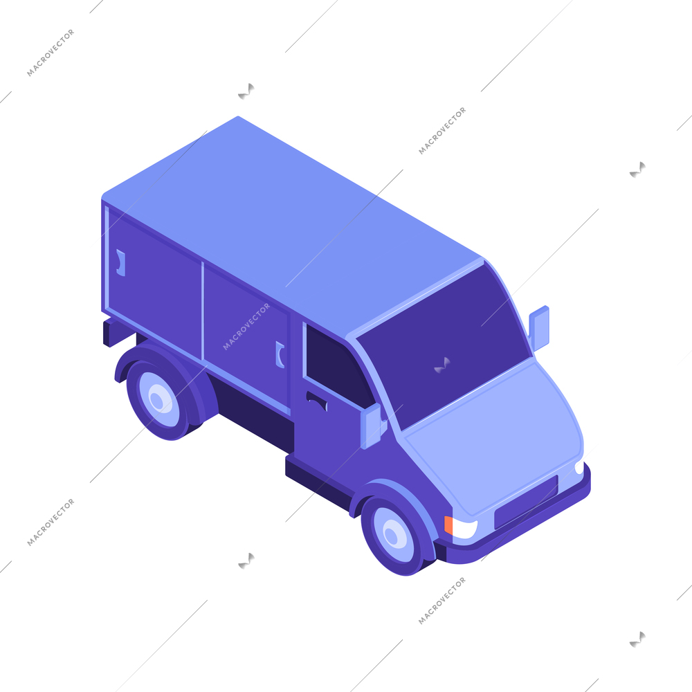 Blue color isometric van side view on white background 3d vector illustration