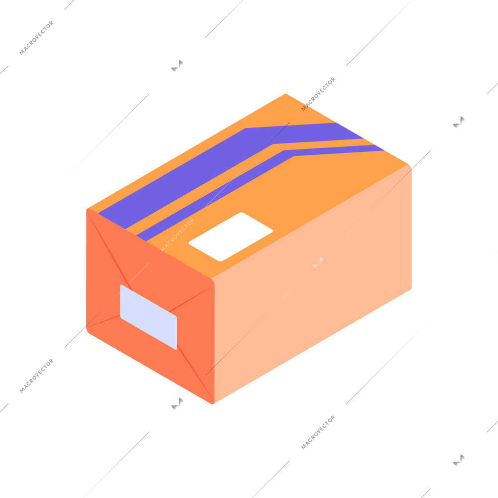 Isometric parcel in orange and blue box 3d icon vector illustration