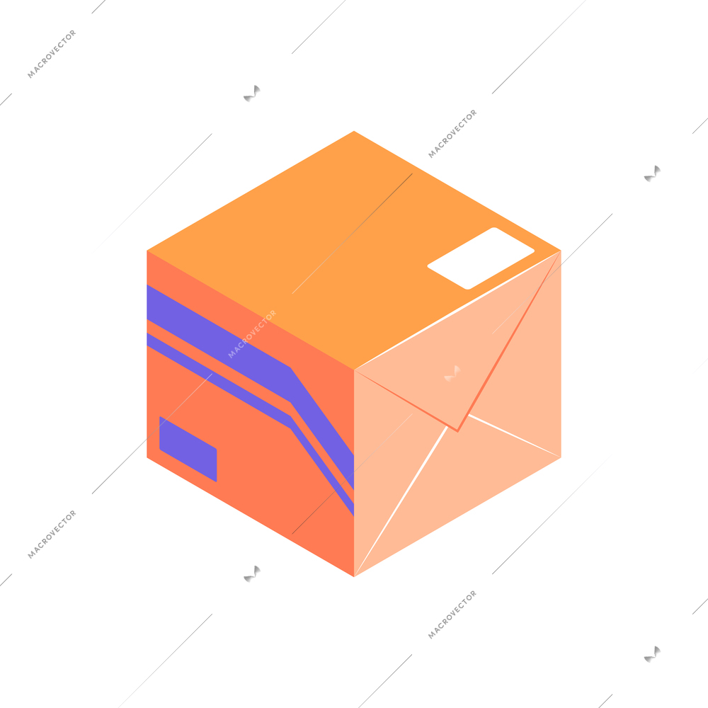 Isometric icon of single orange postal box 3d vector illustration