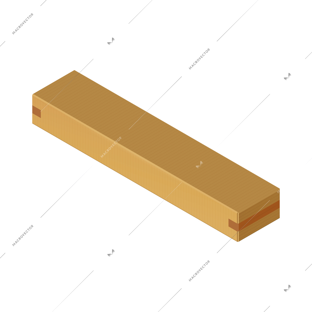 Long cardboard packaging box sealed with adhesive paper 3d isometric vector illustration