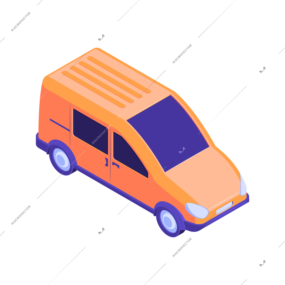 Isometric icon of orange delivery car on white background 3d vector illustration