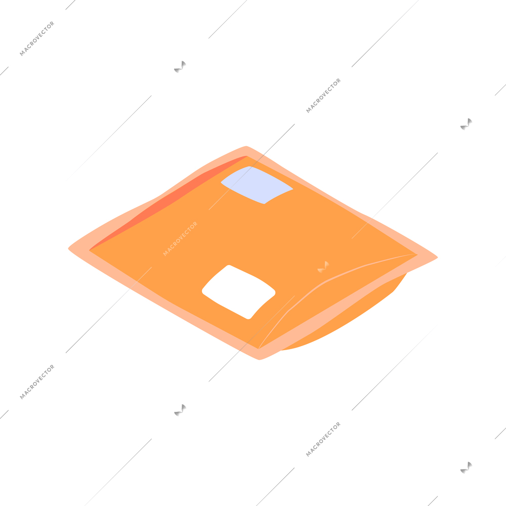 Isometric icon of postal item in orange package 3d vector illustration