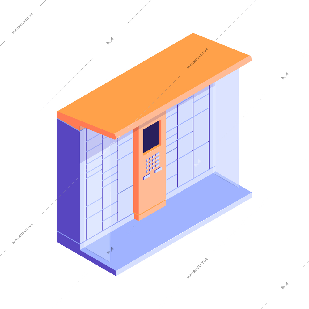 Isometric icon of automatic post terminal for boxes and packages 3d vector illustration
