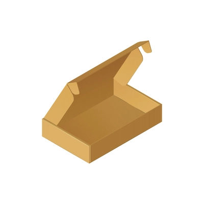 Isometric shallow open cardboard box on white background 3d vector illustration