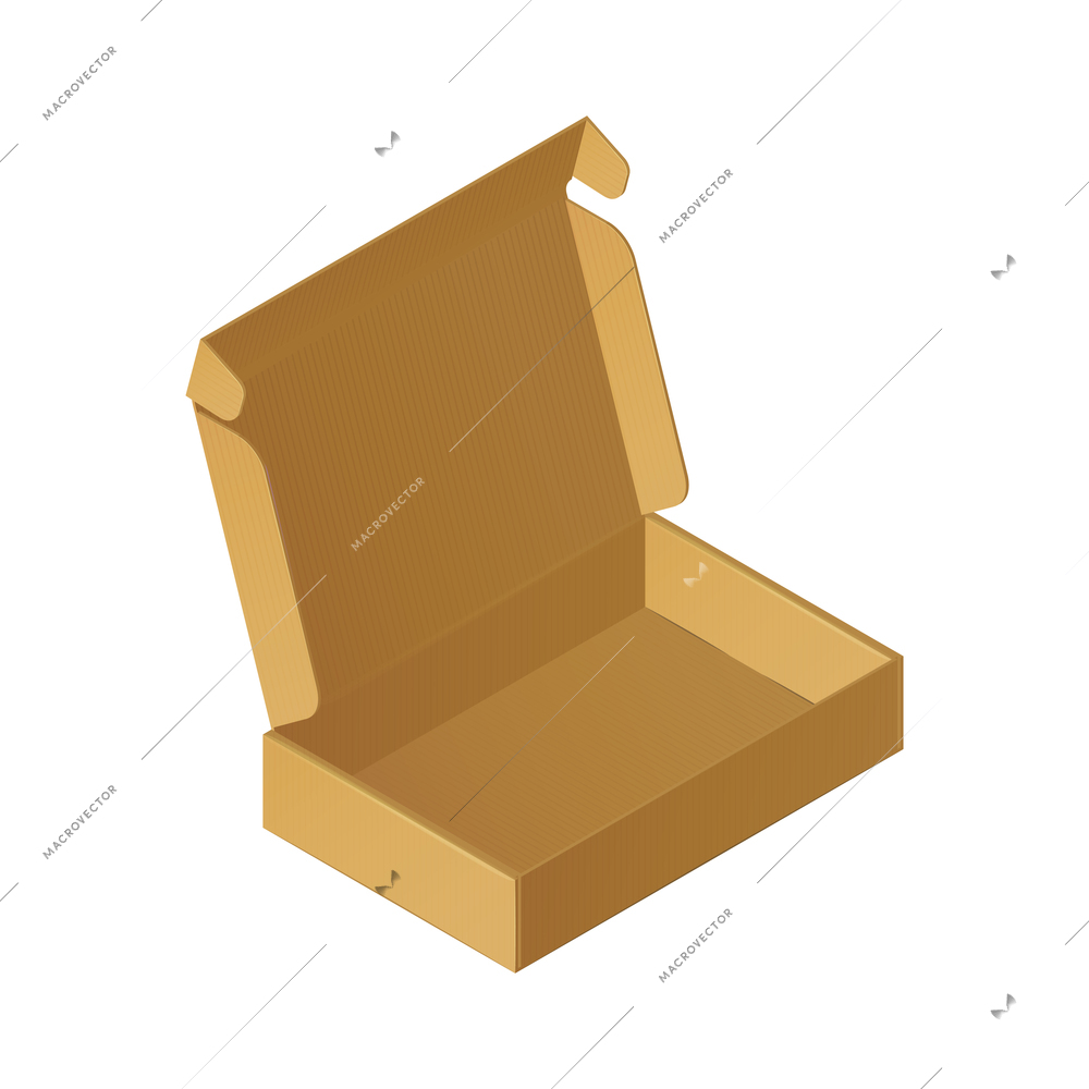 Open cardboard recyclable box isometric mockup 3d vector illustration