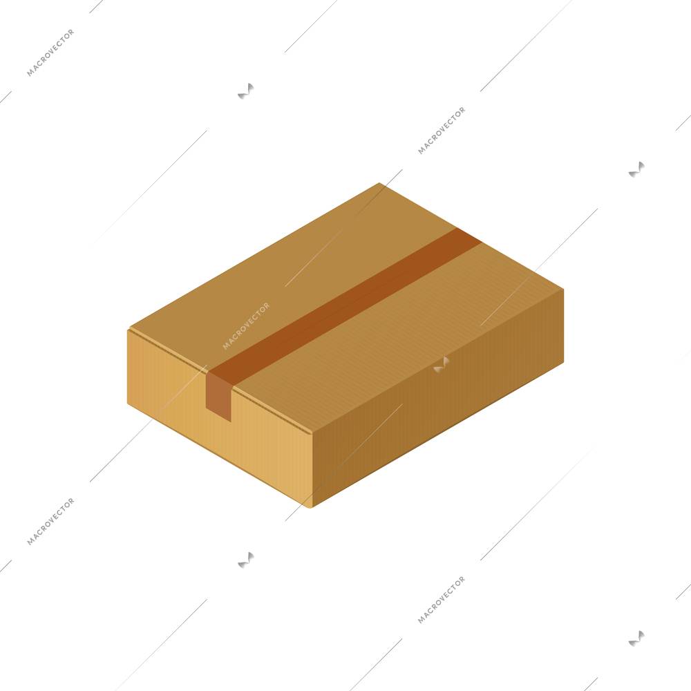Isometric cardboard box sealed with sticky tape 3d vector illustration