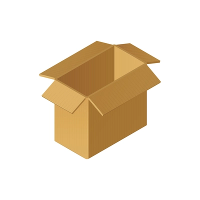 3d opened brown cardboard box on white background isometric vector illustration