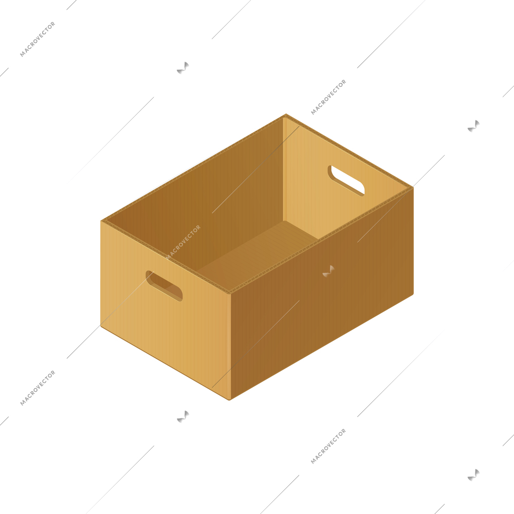 Empty cardboard box without cover 3d isometric icon vector illustration