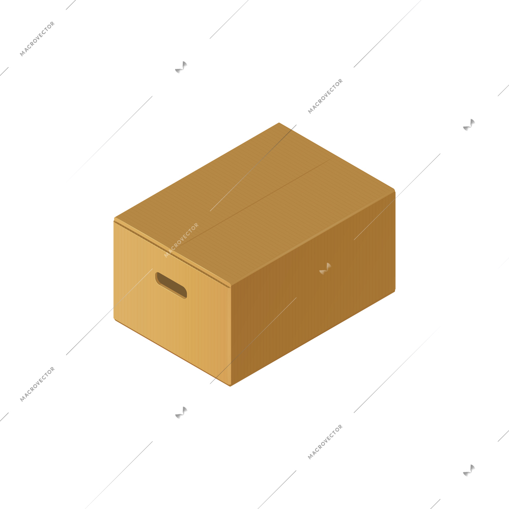 Closed cardboard box on white background 3d icon isometric vector illustration