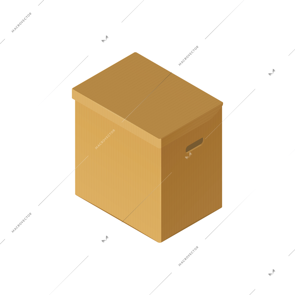 Isometric icon of closed cardboard box on white background 3d vector illustration