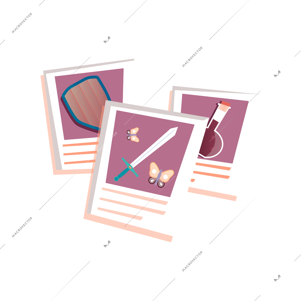 Three text pictures for fantasy book flat icon vector illustration