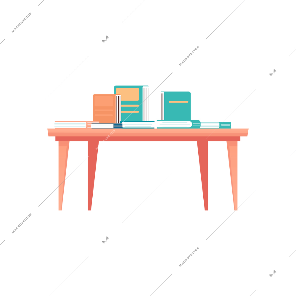 Books on wooden table at bookshop icon on white background flat vector illustration
