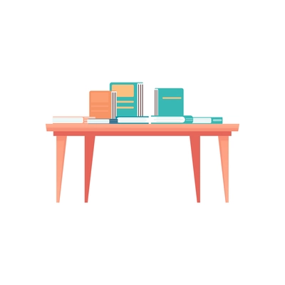 Books on wooden table at bookshop icon on white background flat vector illustration