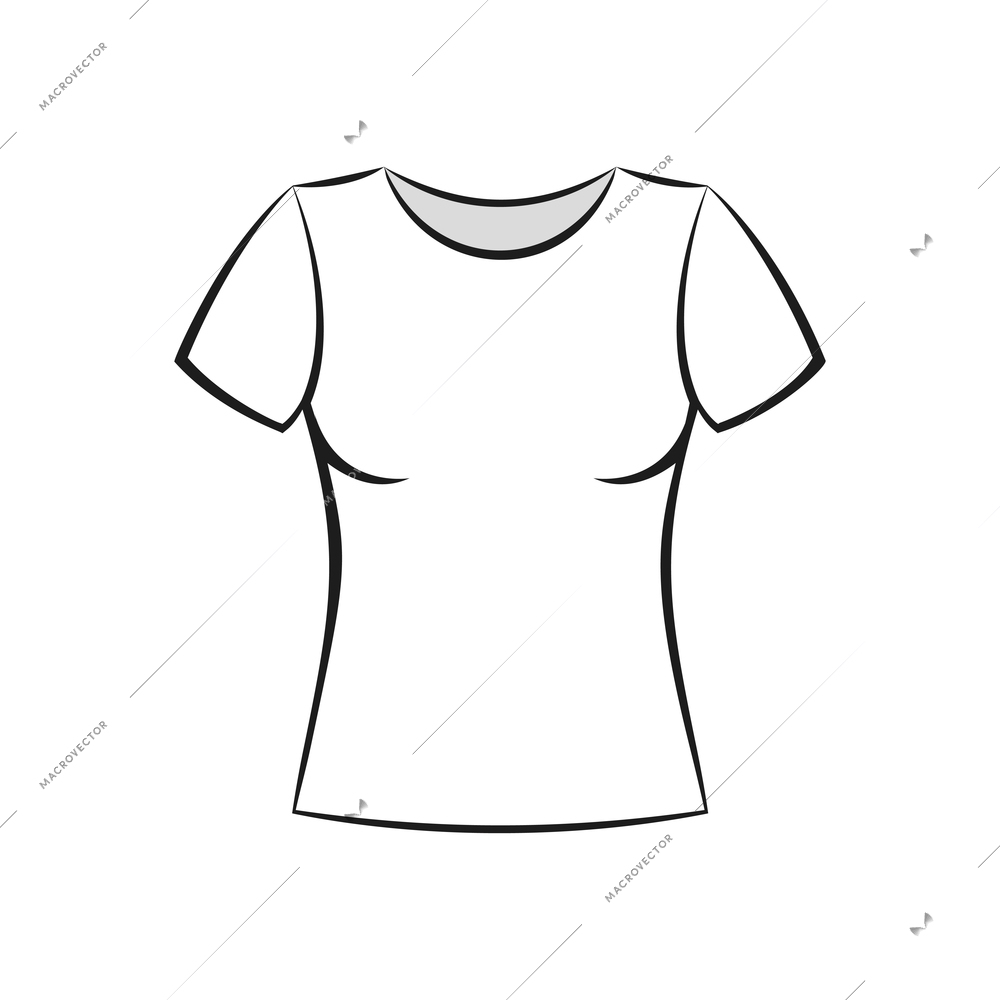 Blank female t-shirt on white background flat vector illustration