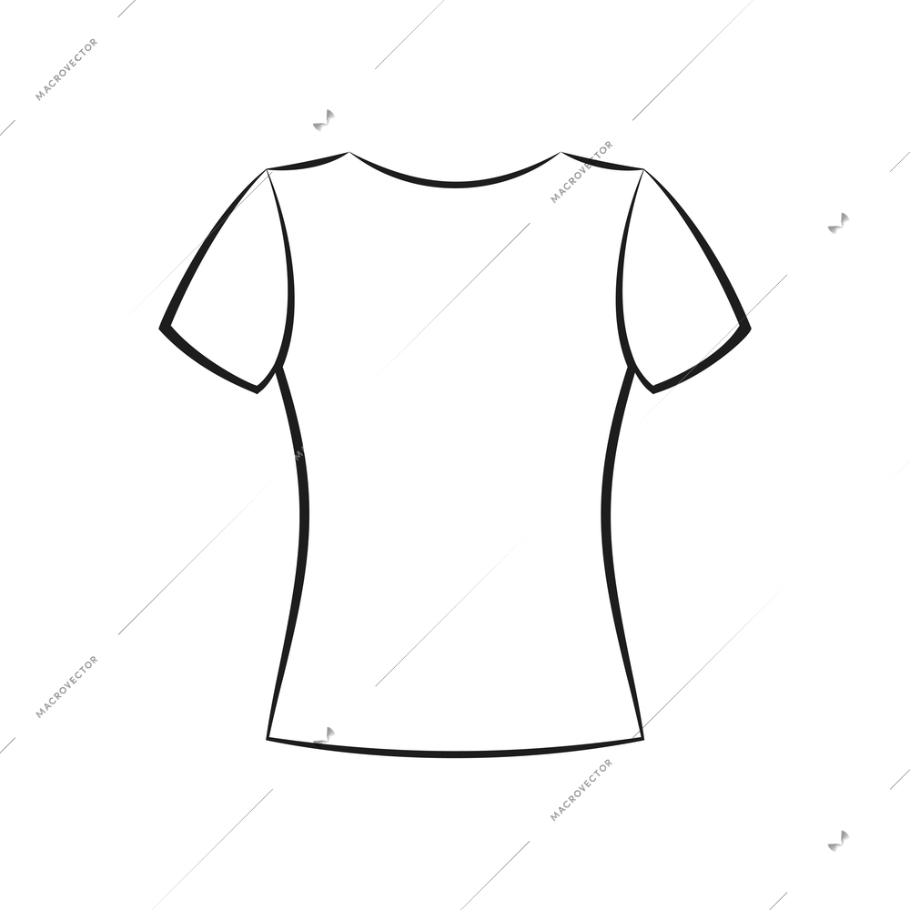 White template of female t-shirt back view flat vector illustration