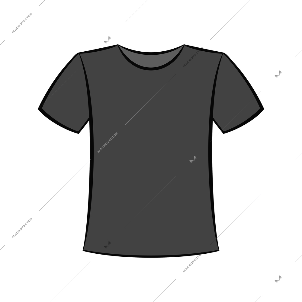 Black color male t-shirt on white background flat vector illustration