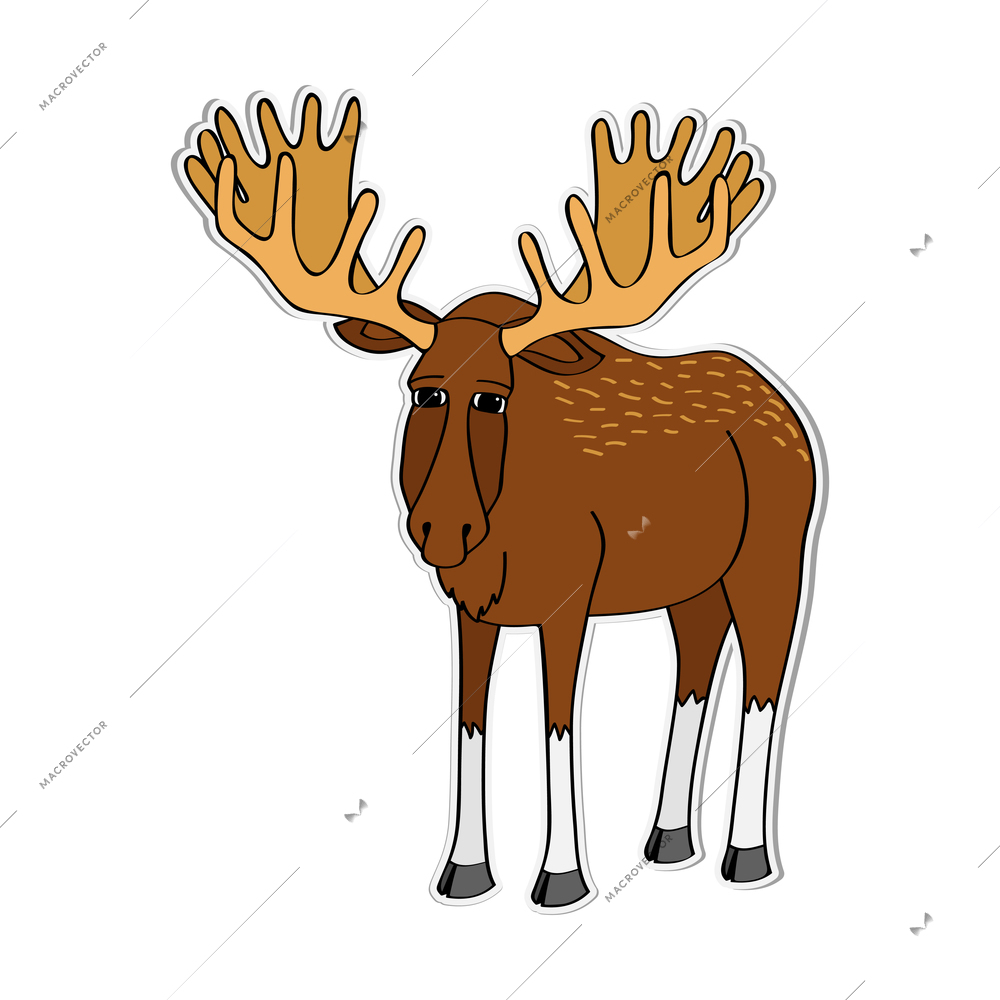 Cartoon moose with big brown antlers vector illustration