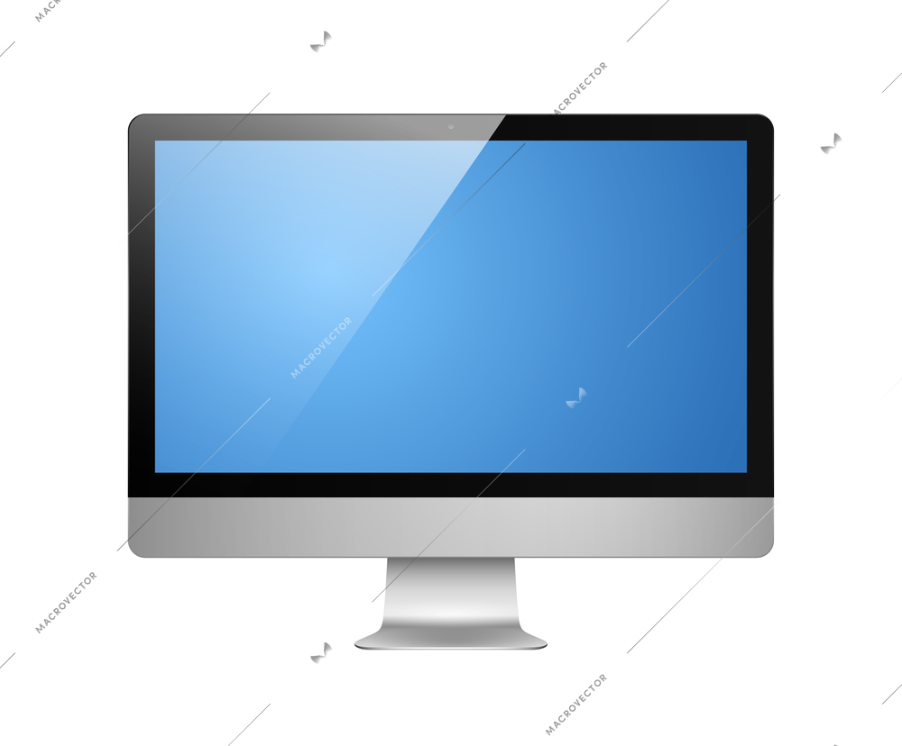 Modern computer monitor on white background realistic vector illustration