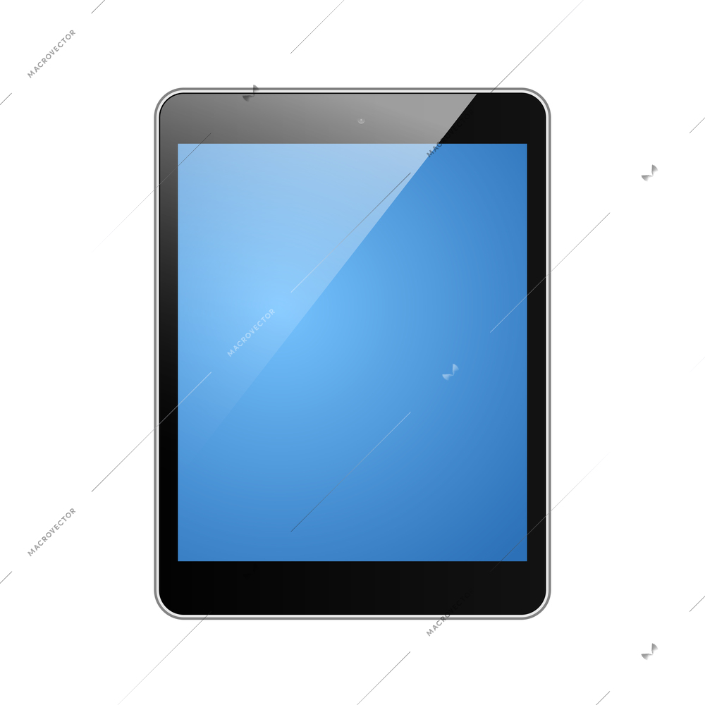 Realistic tablet with blue screen on white background vector illustration