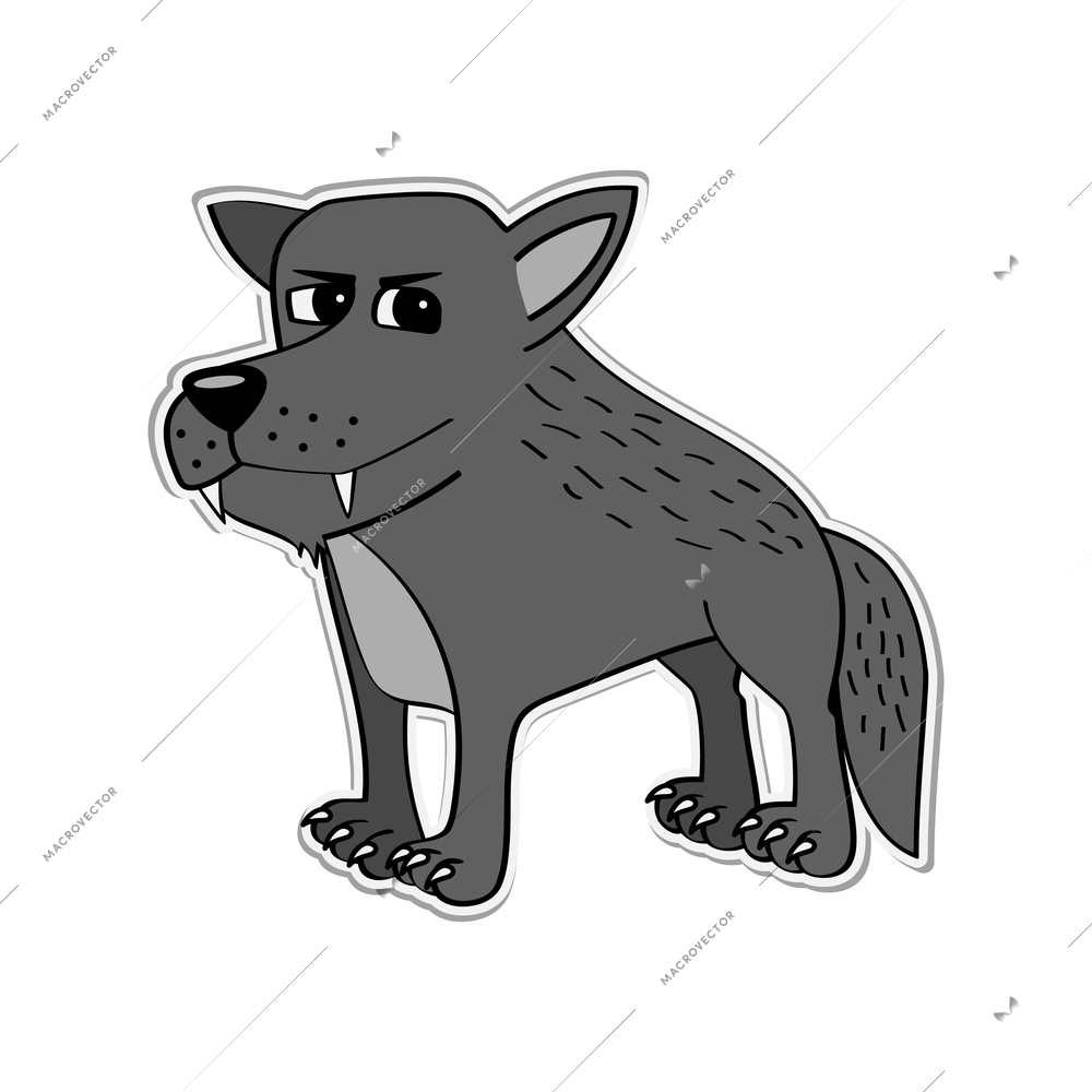 Cute grey wolf on white background cartoon vector illustration