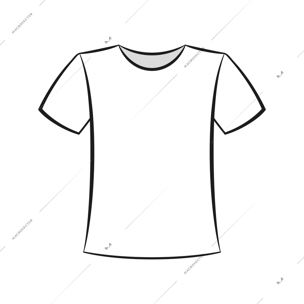 White black t-shirt front view flat vector illustration