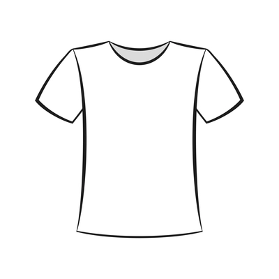 White black t-shirt front view flat vector illustration