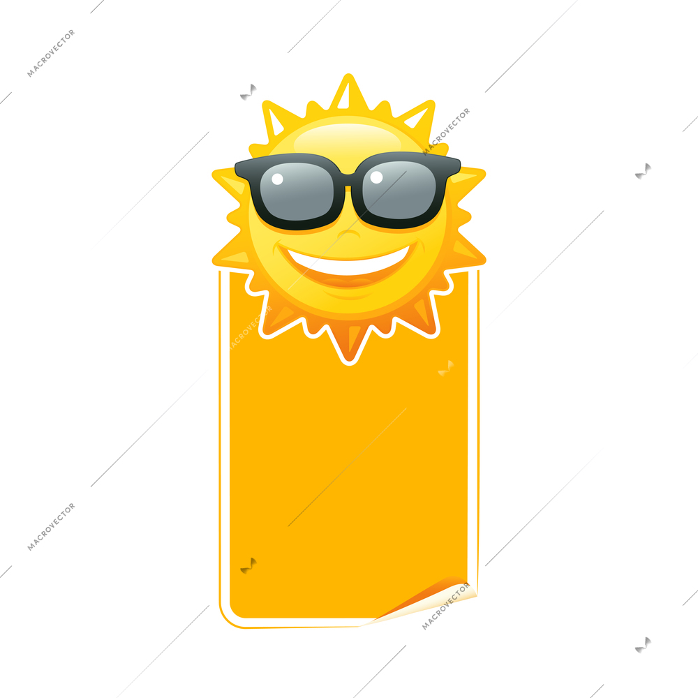 Yellow color blank discount price tag with happy sun flat vector illustration