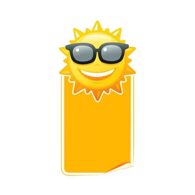 Yellow color blank discount price tag with happy sun flat vector illustration