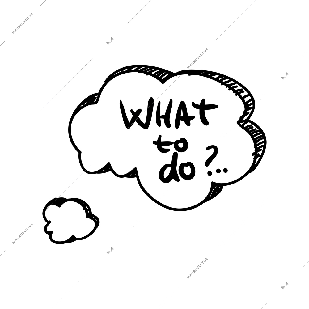 Doodle business speech bubble with question what to do on white background vector illustration