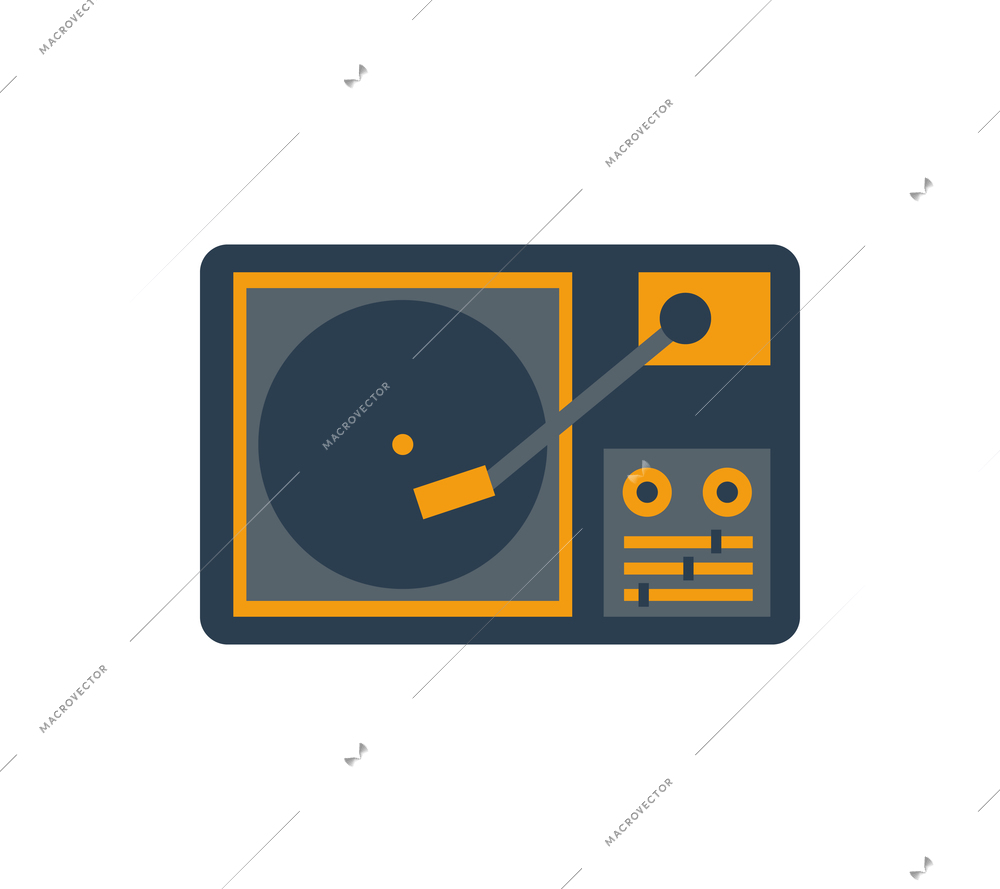 Colored retro record player icon on white background flat vector illustration