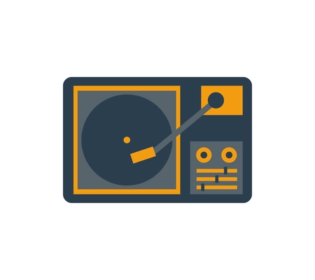 Colored retro record player icon on white background flat vector illustration