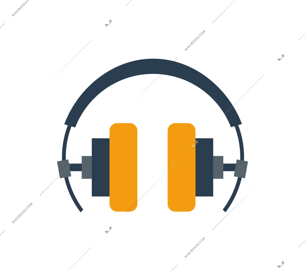 Retro yellow and grey headphones flat vector illustration